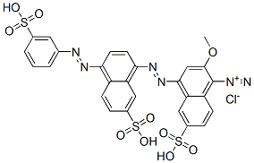 2-methoxy-6-sulpho-4-[[7-sulpho-4-[(3-sulphophenyl)azo]-1-naphthyl]azo]naphthalene-1-diazonium chloride Struktur