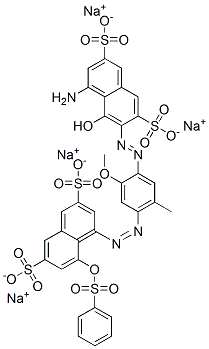 tetrasodium 4-amino-5-hydroxy-6-[[2-methoxy-5-methyl-4-[[8-[(phenylsulphonyl)oxy]-3,6-disulphonato-1-naphthyl]azo]phenyl]azo]naphthalene-2,7-disulphonate,67939-43-9,结构式