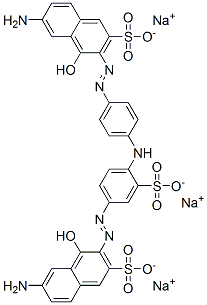 trisodium 6-amino-3-[[4-[[4-[(7-amino-1-hydroxy-3-sulphonato-2-naphthyl)azo]phenyl]amino]-3-sulphonatophenyl]azo]-4-hydroxynaphthalene-2-sulphonate Struktur