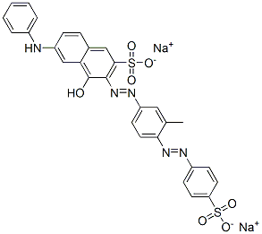 4-ヒドロキシ-3-[[3-メチル-4-[[4-[(ソジオオキシ)スルホニル]フェニル]アゾ]フェニル]アゾ]-6-フェニルアミノ-2-ナフタレンスルホン酸ナトリウム 化学構造式