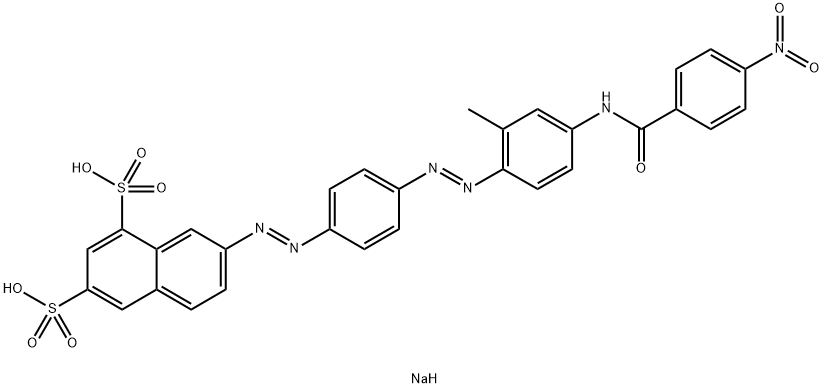7-[[4-[[2-メチル-4-[(4-ニトロベンゾイル)アミノ]フェニル]アゾ]フェニル]アゾ]-1,3-ナフタレンジスルホン酸ジナトリウム 化学構造式