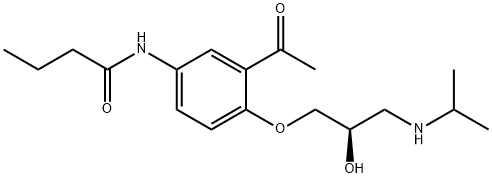 N-[3-アセチル-4-[(R)-2-ヒドロキシ-3-(イソプロピルアミノ)プロポキシ]フェニル]ブタンアミド 化学構造式