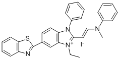 5-(2-ベンゾチアゾリル)-3-エチル-2-[2-(メチルフェニルアミノ)エテニル]-1-フェニル-1H-ベンゾイミダゾリウム ヨージド 化学構造式