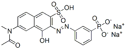 sodium hydrogen 6-(acetylmethylamino)-4-hydroxy-3-[(3-phosphonatophenyl)azo]naphthalene-2-sulphonate Struktur
