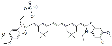 Benzothiazolium, 3-ethyl-2-[[3-[3-[3-[(3-ethyl-5,6-dimethoxy-2(3H)-benzothiazolylidene)methyl]-5,5-dimethyl-2-cyclohexen-1-ylidene]-1-propenyl]-5,5-dimethyl-2-cyclohexen-1-ylidene]methyl]-5,6-dimethoxy-, perchlorate,68220-31-5,结构式