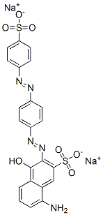 disodium 8-amino-4-hydroxy-3-[[4-[(4-sulphonatophenyl)azo]phenyl]azo]naphthalene-2-sulphonate Struktur