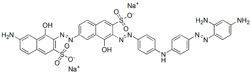 7-アミノ-7'-[[4-[[4-[(2,4-ジアミノフェニル)アゾ]フェニル]アミノ]フェニル]アゾ]-1,8'-ジヒドロキシ[2,2'-アゾビスナフタレン]-3,6'-ジスルホン酸二ナトリウム 化学構造式
