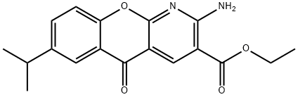 2-アミノ-7-(1-メチルエチル)-5-オキソ-5H-[1]ベンゾピラノ[2,3-b]ピリジン-3-カルボン酸エチル 化学構造式