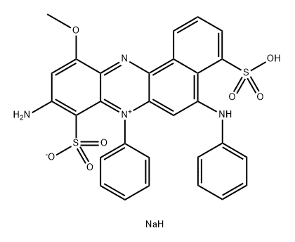 9-アミノ-11-メトキシ-7-フェニル-5-フェニルアミノ-4-スルホナト-8-ソジオスルホベンゾ[a]フェナジン-7-イウム 化学構造式