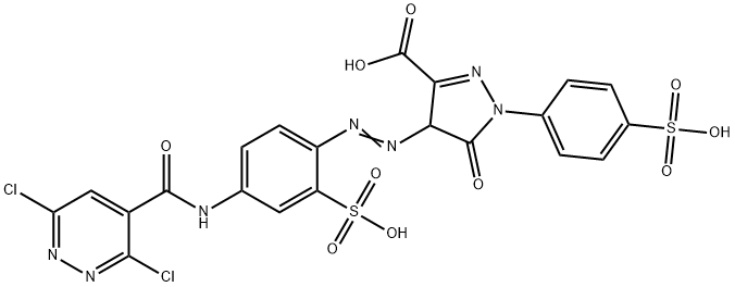 4-[[4-[[(3,6-dichloropyridazin-4-yl)carbonyl]amino]-2-sulphophenyl]azo]-4,5-dihydro-5-oxo-1-(4-sulphophenyl)-1H-pyrazole-3-carboxylic acid,68399-88-2,结构式