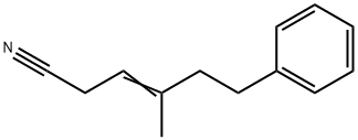 4-メチル-6-フェニル-3-ヘキセンニトリル 化学構造式