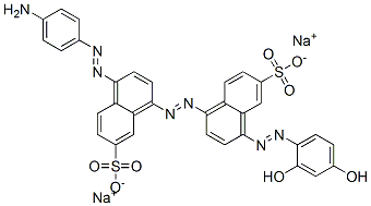 4-[(4-アミノフェニル)アゾ]-4'-[(2,4-ジヒドロキシフェニル)アゾ][1,1'-アゾビスナフタレン]-6',7-ジスルホン酸二ナトリウム 化学構造式