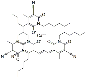 bis[5-[3-(5-cyano-1-hexyl-1,6-dihydro-2-hydroxy-4-methyl-6-oxo-3-pyridyl)allylidene]-1-hexyl-1,2,5,6-tetrahydro-4-methyl-2,6-dioxonicotinonitrile], calcium salt,68612-74-8,结构式