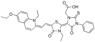 5-[5-[(6-ethoxy-1-ethyl-1H-quinolin-2-ylidene)ethylidene]-3-ethyl-4-oxothiazolidin-2-ylidene]-4-oxo-3-phenyl-2-thioxoimidazolidine-1-acetic acid,68758-87-2,结构式