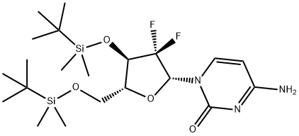4-氨基-1-((2R,4R,5R)-4-((叔丁基二甲基甲硅烷基)氧基)-5-(((叔丁基二甲基甲硅烷基)氧基)甲基)-3,3-二氟四氢呋喃-2-基)嘧啶-2(1H)-酮 结构式