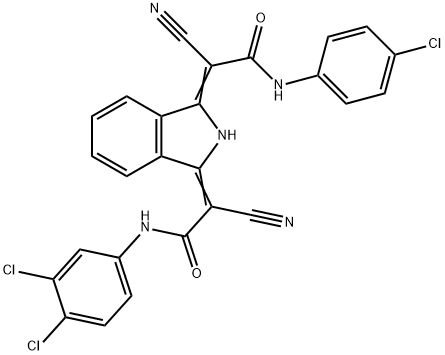 2-[[3-[2-[(4-クロロフェニル)アミノ]-1-シアノ-2-オキソエチリデン]-2,3-ジヒドロ-1H-イソインドール]-1-イリデン]-2-シアノ-N-(3,4-ジクロロフェニル)アセトアミド 化学構造式