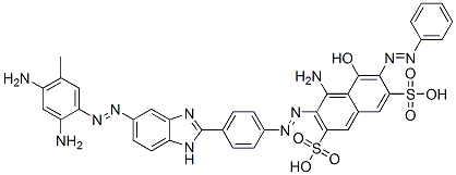 4-アミノ-3-[[4-[5-[(2,4-ジアミノ-5-メチルフェニル)アゾ]-1H-ベンゾイミダゾール-2-イル]フェニル]アゾ]-5-ヒドロキシ-6-(フェニルアゾ)-2,7-ナフタレンジスルホン酸 化学構造式