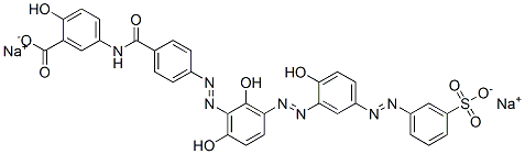 5-[[4-[[2,6-ジヒドロキシ-3-[[2-ヒドロキシ-5-[[3-(ソジオスルホ)フェニル]アゾ]フェニル]アゾ]フェニル]アゾ]ベンゾイル]アミノ]安息香酸ナトリウム 化学構造式