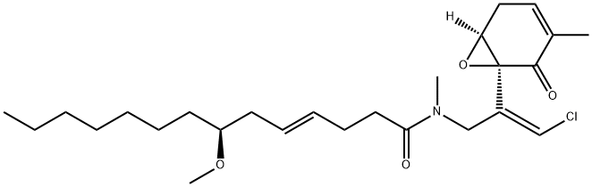 N-[2-クロロ-3-(3-メチル-2-オキソ-7-オキサビシクロ[4.1.0]ヘプタ-3-エン-1-イル)-2-プロペニル]-7-メトキシ-N-メチル-4-テトラデセンアミド 化学構造式
