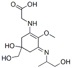 N-[5-Hydroxy-5-(hydroxymethyl)-3-[(2-hydroxy-1-methylethyl)imino]-2-methoxy-1-cyclohexen-1-yl]glycine Struktur