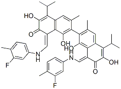 1-[[(3-fluoro-4-methyl-phenyl)amino]methylidene]-7-[8-[[(3-fluoro-4-me thyl-phenyl)amino]methylidene]-1,6-dihydroxy-3-methyl-7-oxo-5-propan-2 -yl-naphthalen-2-yl]-3,8-dihydroxy-6-methyl-4-propan-2-yl-naphthalen-2 -one Structure