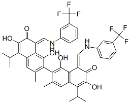 7-[1,6-dihydroxy-3-methyl-7-oxo-5-propan-2-yl-8-[[[3-(trifluoromethyl) phenyl]amino]methylidene]naphthalen-2-yl]-3,8-dihydroxy-6-methyl-4-pro pan-2-yl-1-[[[3-(trifluoromethyl)phenyl]amino]methylidene]naphthalen-2 -one,6945-74-0,结构式