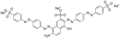 2-Naphthalenesulfonic acid, 7-amino-4-hydroxy-3,8-bis[[4-[(4-sulfophen yl)azo]phenyl]azo]-, trisodium salt Struktur