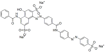 2,7-Naphthalenedisulfonic acid, 5-(benzoylamino)-4-hydroxy-1-[[4-[[[4- [(4-sulfophenyl)azo]phenyl]amino]carbonyl]phenyl]azo]-, trisodium salt 化学構造式