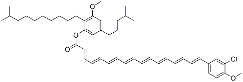 17-(3-クロロ-4-メトキシフェニル)-2,4,6,8,10,12,14,16-ヘプタデカオクタエン酸3-メトキシ-2-(9-メチルデシル)-5-(4-メチルペンチル)フェニル 化学構造式