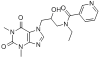 1,3-ジメチル-7-[3-(N-エチルニコチノイルアミノ)-2-ヒドロキシプロピル]-1H-プリン-2,6(3H,7H)-ジオン 化学構造式