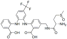 Benzoic  acid,  5-[[[(2S)-2-amino-4-(methylsulfinyl)-1-oxobutyl]amino]methyl]-2-[[2-[(2-carboxyphenyl)amino]-5-(trifluoromethyl)phenyl]amino]- Structure