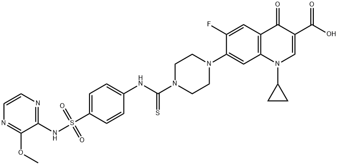 3-Quinolinecarboxylic acid, 1-cyclopropyl-6-fluoro-1,4-dihydro-7-[4-[[[4-[[(3-Methoxy-2-pyrazinyl)aMino]sulfonyl]phenyl]aMino]thioxoMethyl]-1-piperazinyl]-4-oxo-|1-环丙基-6-氟-1,4-二氢-7-[4-[[[4-[[(3-甲氧基-2-吡嗪基)氨基]磺酰基]苯基]氨基]硫酮基甲基]-1-哌嗪基]-4-氧代-3-喹啉甲酸