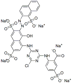 pentasodium 2-[[4-chloro-6-[[8-hydroxy-3,6-disulphonato-7-[(1-sulphonato-2-naphthyl)azo]-1-naphthyl]amino]-1,3,5-triazin-2-yl]amino]-5-sulphonatobenzoate 结构式