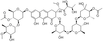 3'''-O-(4-O-Acetyl-3-C-methyl-2,6-dideoxy-α-L-arabino-hexopyranosyl)olivomycin D Struktur