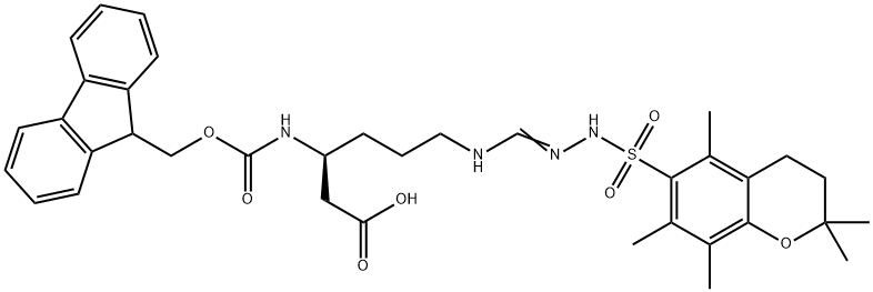 (S)-3-((((9H-フルオレン-9-イル)メトキシ)カルボニル)アミノ)-6-(3-((2,2,5,7,8-ペンタメチルクロマン-6-イル)スルホニル)グアニジノ)ヘキサン酸 化学構造式