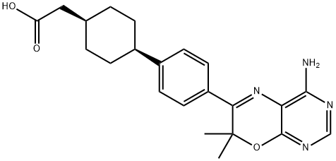 cis-4-[4-(4-Amino-7,7-dimethyl-7H-pyrimido[4,5-b][1,4]oxazin-6-yl)phenyl]cyclohexaneacetic acid Struktur