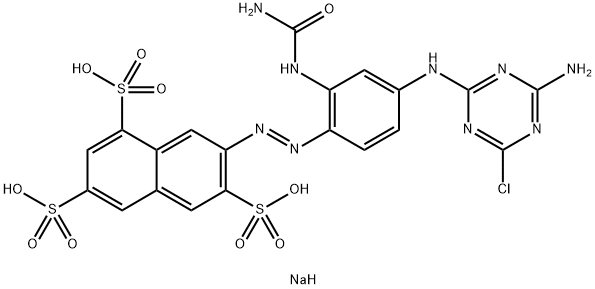 7-[4-[(4-アミノ-6-クロロ-1,3,5-トリアジン-2-イル)アミノ]-2-[(アミノカルボニル)アミノ]フェニルアゾ]ナフタレン-1,3,6-トリス(スルホン酸ナトリウム) 化学構造式