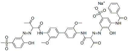 70210-32-1 sodium 3-benzamido-4-hydroxy-5-[[1-[[4'-[[2-[[2-hydroxy-5-(methylsulphonyl)phenyl]azo]-1,3-dioxobutyl]amino]-3,3'-dimethoxy[1,1'-biphenyl]-4-yl]carbamoyl]-2-oxopropyl]azo]benzenesulphonate