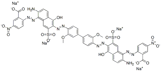 tetrasodium 2,2'-[(3,3'-dimethoxy[1,1'-biphenyl]-4,4'-diyl)bis[azo(2-amino-5-hydroxy-7-sulphonato-6,1-naphthylene)azo]]bis[5-nitrobenzoate] Structure