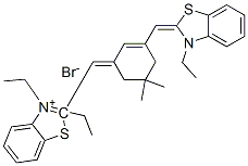 Benzothiazolium,3-ethyl-2-ethyl-2-[[3-[(3-ethyl-2(3H)-benzothiazolylidene)methyl]-5,5-dimethyl-2-cyclohexen-1-ylidene]methyl]-, bromide Structure