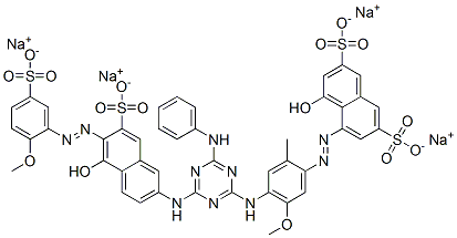 2,7-Naphthalenedisulfonic acid, 4-hydroxy-5-[[4-[[4-[[5-hydroxy-6-[(2-methoxy-5-sulfophenyl)azo]-7-sulfo-2-naphthalenyl]amino]-6-(phenylamino)-1,3,5-triazin-2-yl]amino]-5-methoxy-2-methylphenyl]azo]-, tetrasodium salt Struktur