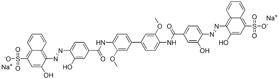 4,4'-[3,3'-ジメトキシ-1,1'-ビフェニル-4,4'-ジイルビス[イミノカルボニル(2-ヒドロキシ-4,1-フェニレン)アゾ]]ビス(3-ヒドロキシ-1-ナフタレンスルホン酸)ジナトリウム 化学構造式