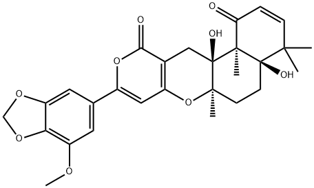 (4aR)-4a,6,6a,12,12a,12b-ヘキサヒドロ-4aβ,12aβ-ジヒドロキシ-9-(7-メトキシ-1,3-ベンゾジオキソール-5-イル)-4,4,6aα,12bα-テトラメチル-4H,11H-ナフト[2,1-b]ピラノ[3,4-e]ピラン-1,11(5H)-ジオン 化学構造式