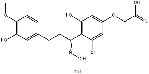 Acetic acid, (3,5-dihydroxy-4-(1-(hydroxyimino)-3-(3-hydroxy-4-methoxy phenyl)propyl)phenoxy)-, monosodium salt Structure