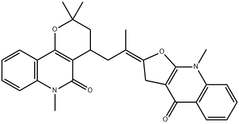 4-[2-[(2E)-2,3,4,9-Tetrahydro-9-methyl-4-oxofuro[2,3-b]quinolin-2-ylidene]propyl]-2,3,4,6-tetrahydro-2,2,6-trimethyl-5H-pyrano[3,2-c]quinolin-5-one,70509-83-0,结构式