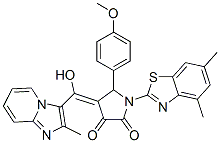 1-(4,6-dimethylbenzothiazol-2-yl)-4-[hydroxy-(8-methyl-1,7-diazabicyclo[4.3.0]nona-2,4,6,8-tetraen-9-yl)methylidene]-5-(4-methoxyphenyl)pyrrolidine-2,3-dione,7067-98-3,结构式