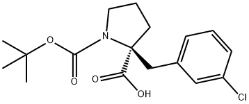 (2S)-1-(tert-ブトキシカルボニル)-2-(3-クロロベンジル)-2-ピロリジンカルボン酸 化学構造式