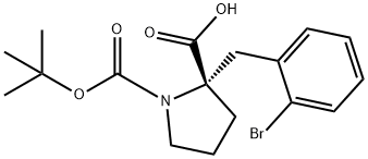 (2S)-1-(tert-ブトキシカルボニル)-2-(2-ブロモベンジル)-2-ピロリジンカルボン酸 化学構造式