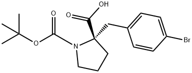 (2S)-1-(tert-ブトキシカルボニル)-2-(4-ブロモベンジル)-2-ピロリジンカルボン酸 化学構造式