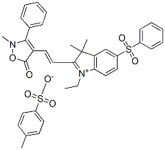 2-[2-(2,5-dihydro-2-methyl-5-oxo-3-phenylisoxazol-4-yl)vinyl]-1-ethyl-3,3-dimethyl-5-(phenylsulphonyl)-3H-indolium toluene-p-sulphonate Structure